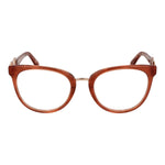 Front view of Marciano by Guess Brown Women Glasses Frame in acetate, full-rim round style, with demo lenses and branded case.