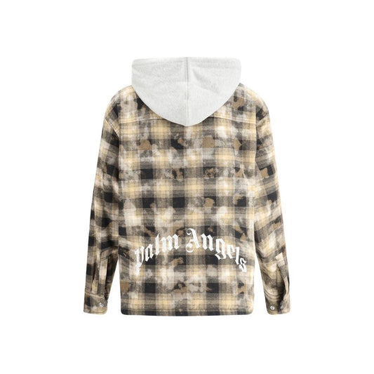 Palm Angels cotton jacket with plaid pattern, adjustable hood, front zipper, quilted lining, and oversize fit. Back view.