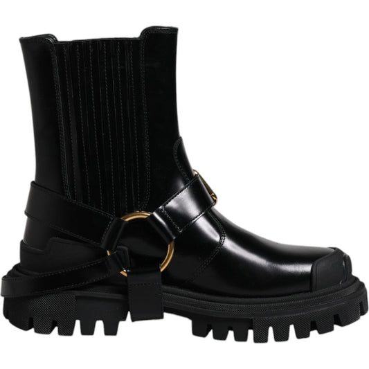Dolce & Gabbana Black Leather Slip On Stretch Trekking Boots Shoes MV6591-37.5