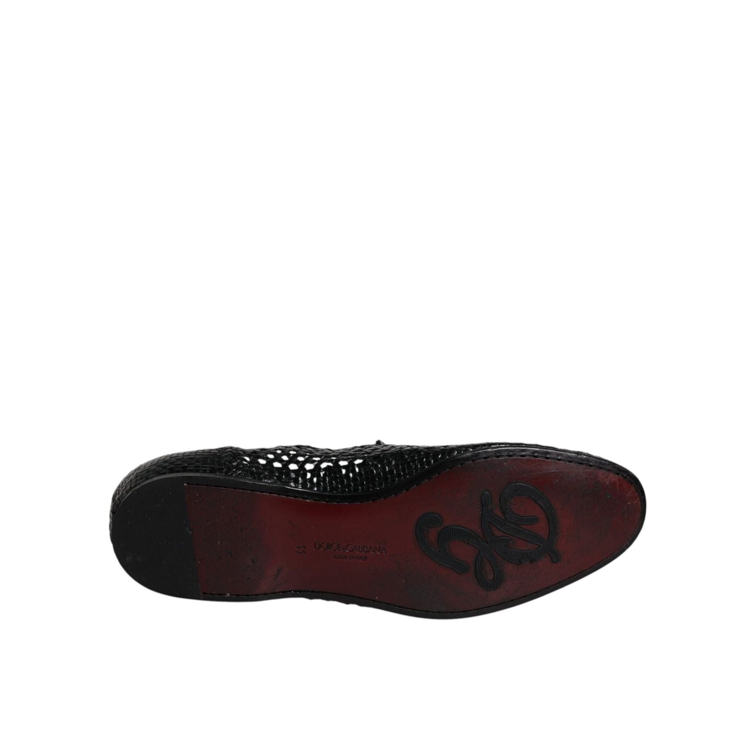 Dolce & Gabbana Black Woven Leather Slip On Loafers Shoes