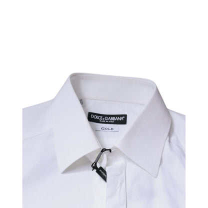 Dolce & Gabbana White Cotton Long Sleeve GOLD Dress Shirt