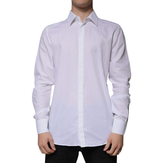 Dolce & Gabbana White Cotton Slim Fit Formal GOLD Dress Shirt TSH86480-41
