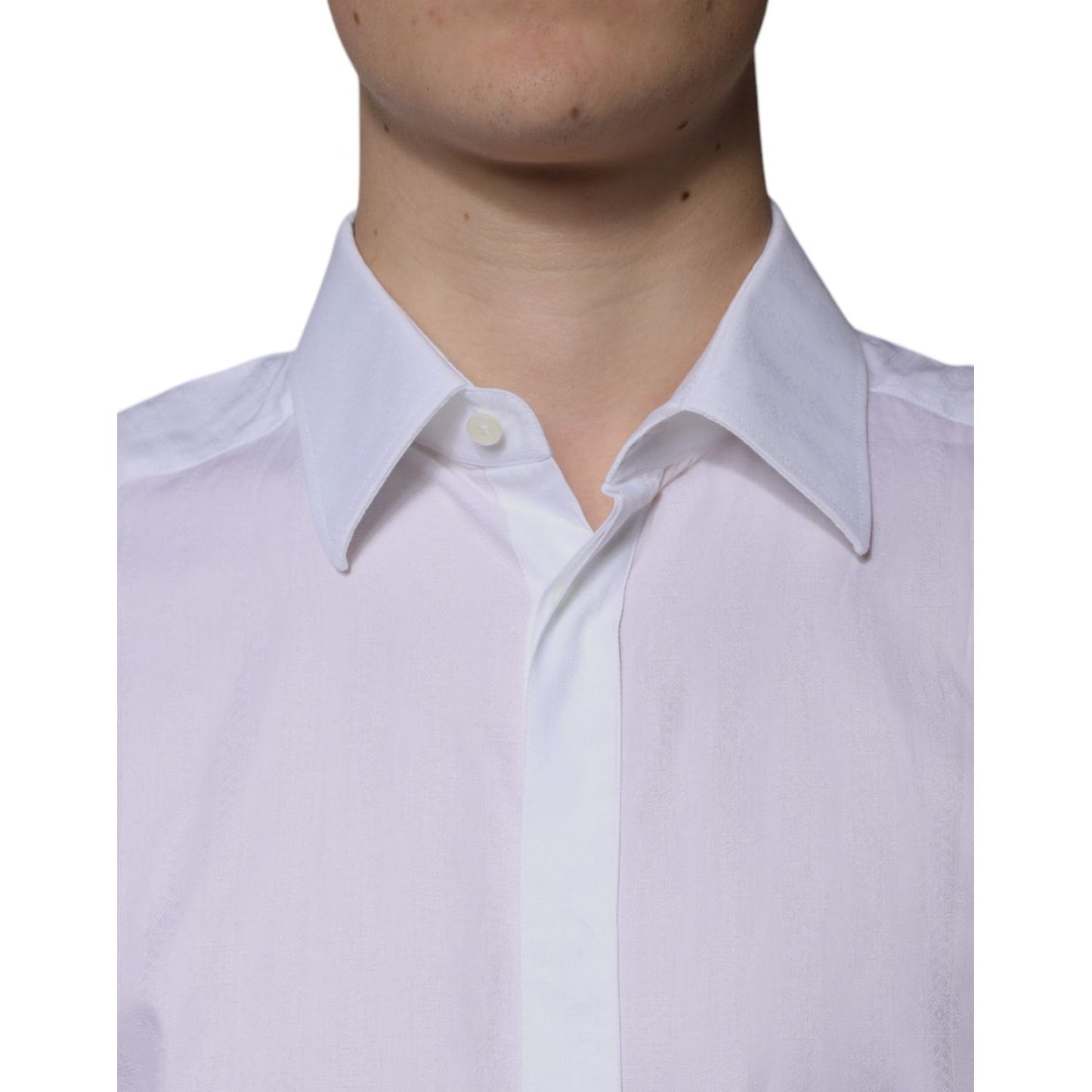 Dolce & Gabbana White Cotton Slim Fit Formal GOLD Dress Shirt