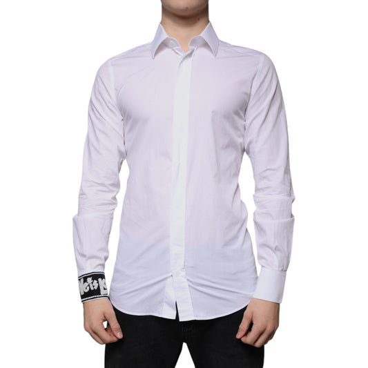 Dolce & Gabbana White Cotton Slim Fit Men GOLD Dress Shirt TSH86487-39