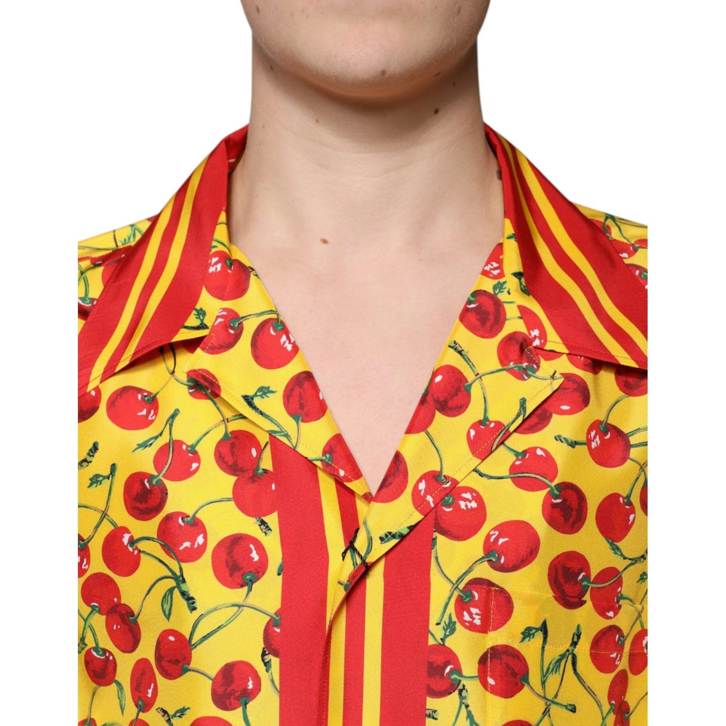 Dolce & Gabbana Yellow Cherry Button Down Silk Casual Shirt