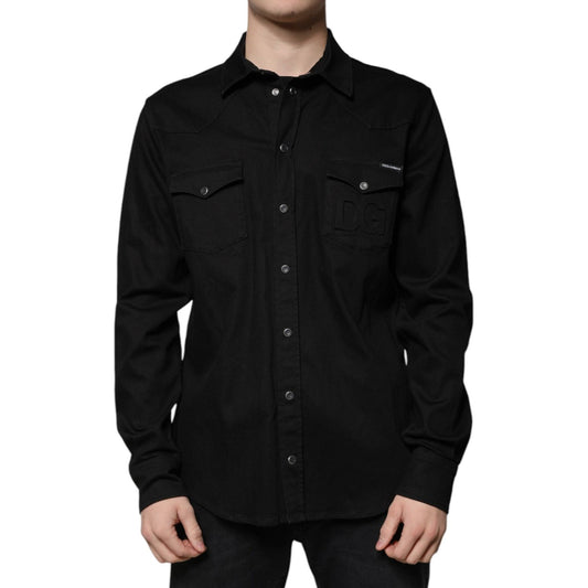 Dolce & Gabbana Black Cotton Collared Button Down Shirt TSH87321-44