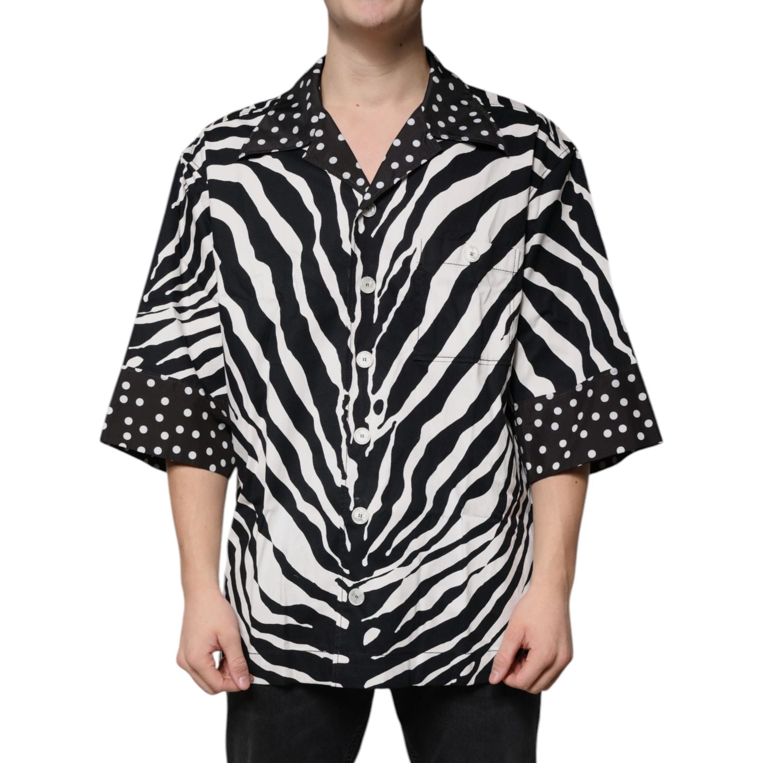 Dolce & Gabbana Black White Zebra Button Down Oversize Shirt