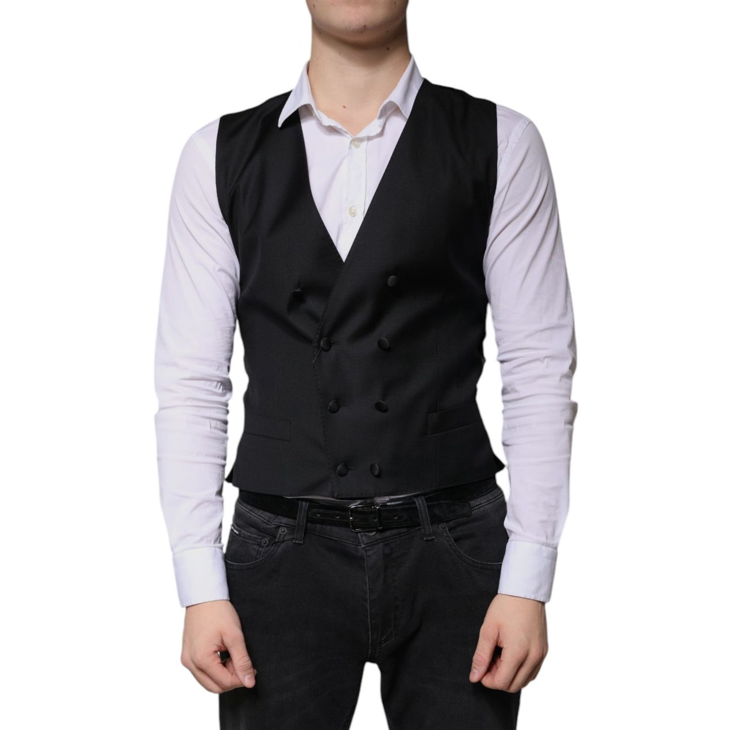 Dolce & Gabbana Black Wool Formal Dress Men Waistcoat Vest