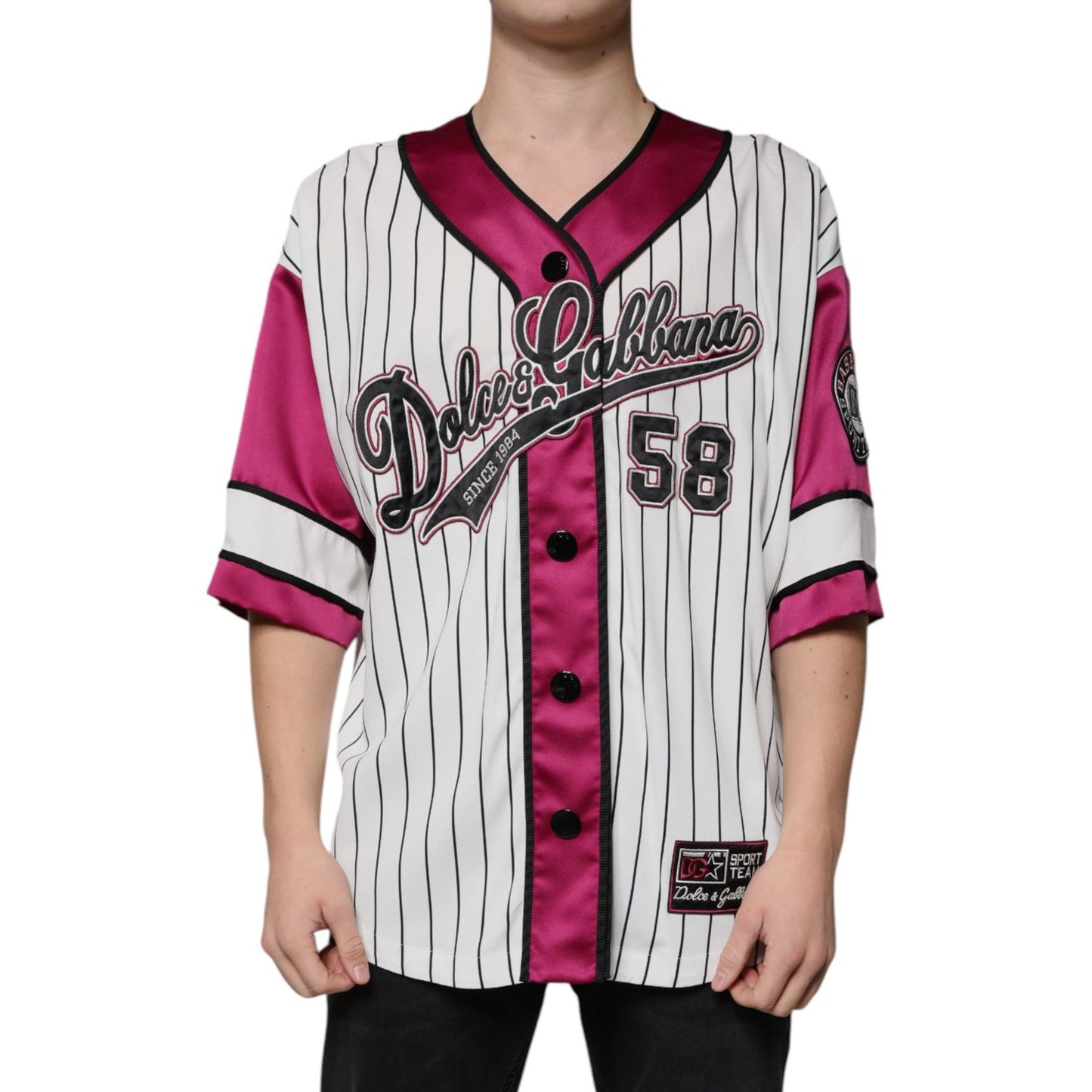 Dolce & Gabbana Multicolor Logo Jersey Button V-neck T-shirt