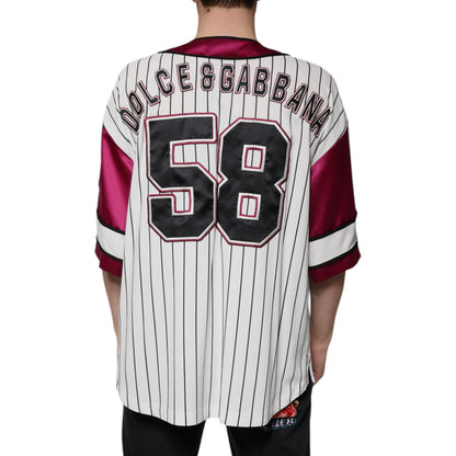 Dolce & Gabbana Multicolor Logo Jersey Button V-neck T-shirt