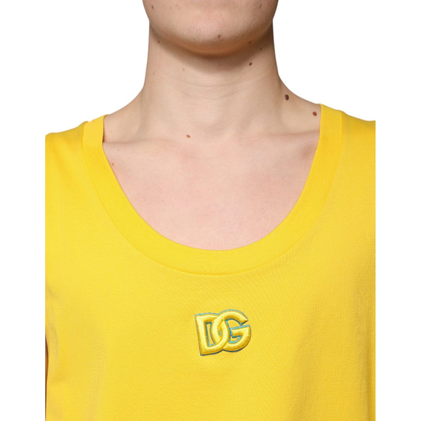 Dolce & Gabbana Yellow Cotton Round Neck Sleeveless T-shirt