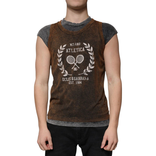 Dolce & Gabbana Brown Cotton Crew Neck Sleeveless T-shirt TSH87327-52