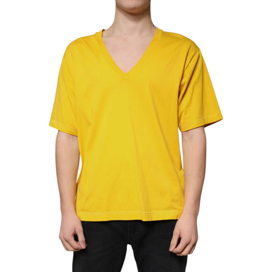 Dolce & Gabbana Yellow Cotton V-neck Short Sleeves T-shirt