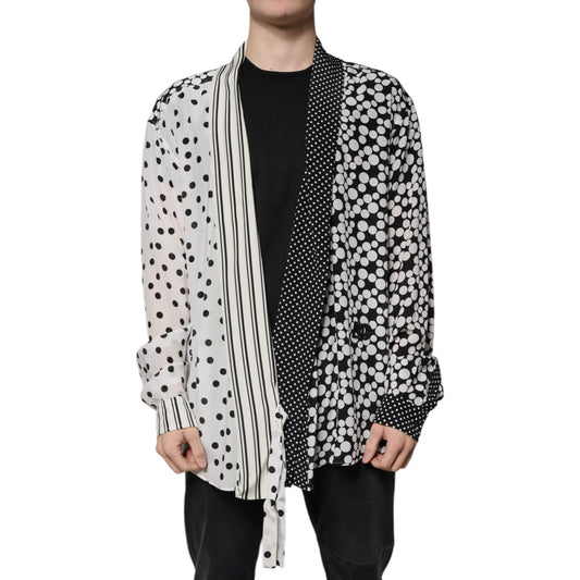 Dolce & Gabbana Black White Polka Dots Silk Men Casual Shirt TSH87343-43