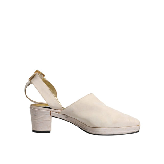 Dolce & Gabbana Off White Block Heels Slingback Sandals Shoes