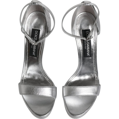 Dolce & Gabbana Silver Leather Platform Keira Sandals Shoes