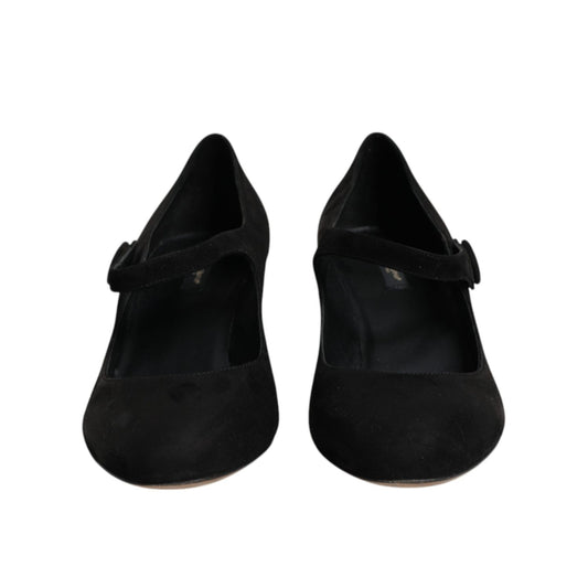 Dolce & Gabbana Black Suede Leather Block Heels Pumps Shoes LA12082-41