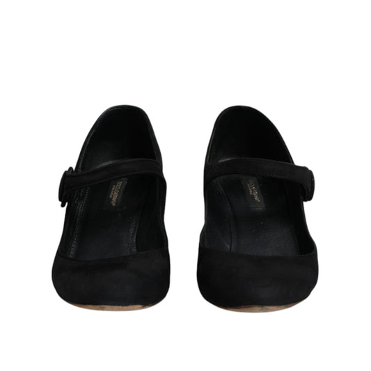 Dolce & Gabbana Black Suede Leather KEIRA Heels Pumps Shoes LA12120-38.5