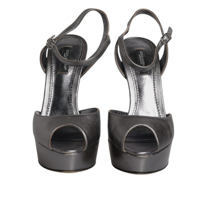 Dolce & Gabbana Silver Leather Platform Heels Sandals Shoes