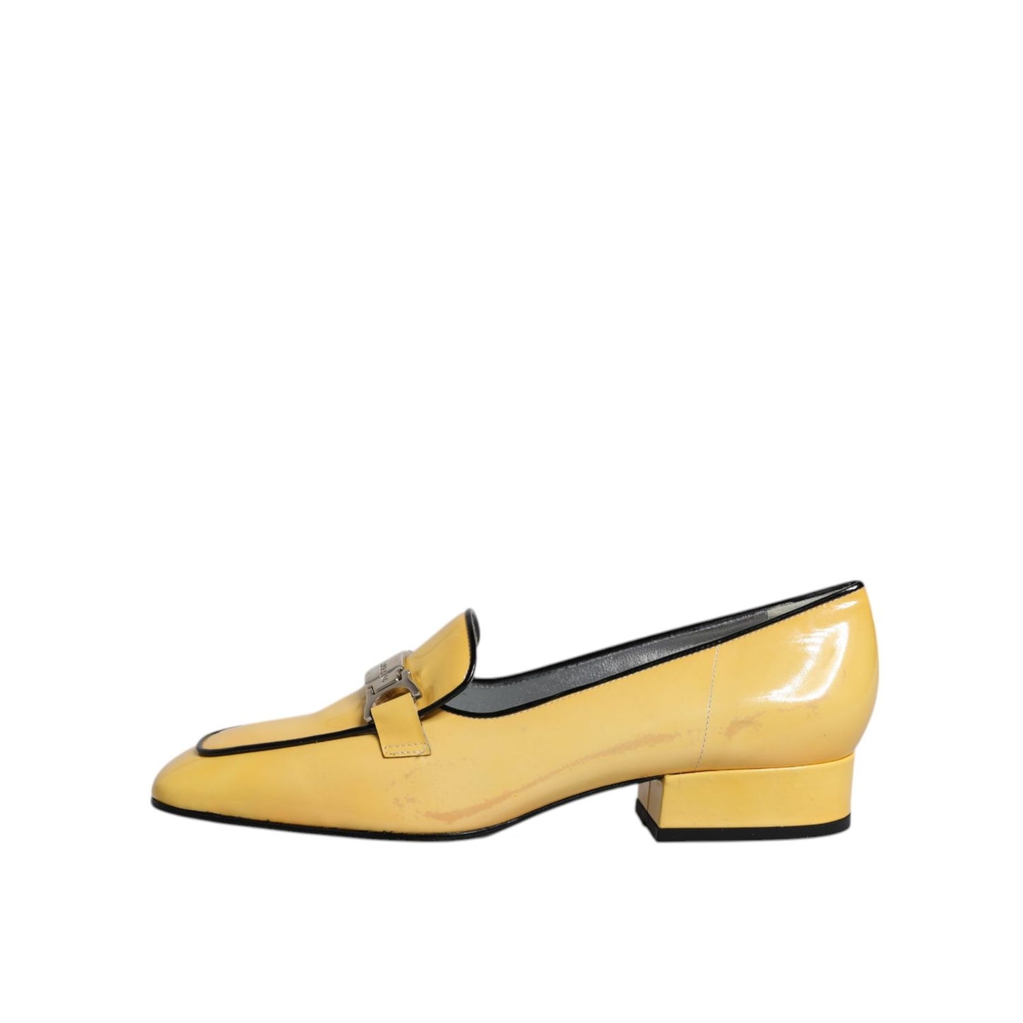 Dolce & Gabbana Yellow Leather Logo Plaque Slip On Mocassin Shoes