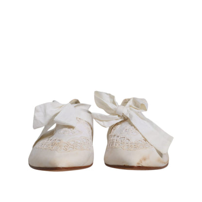 Dolce & Gabbana White Ribbon Fabric Ballerina Flats Shoes