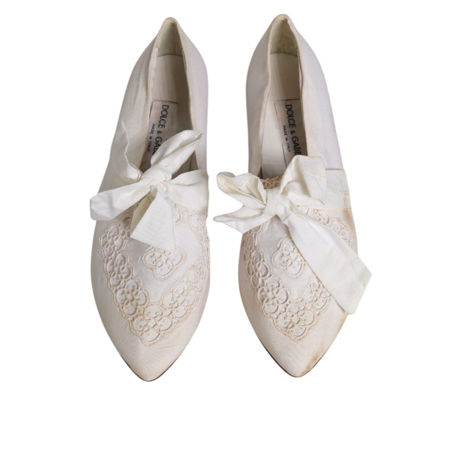 Dolce & Gabbana White Ribbon Fabric Ballerina Flats Shoes