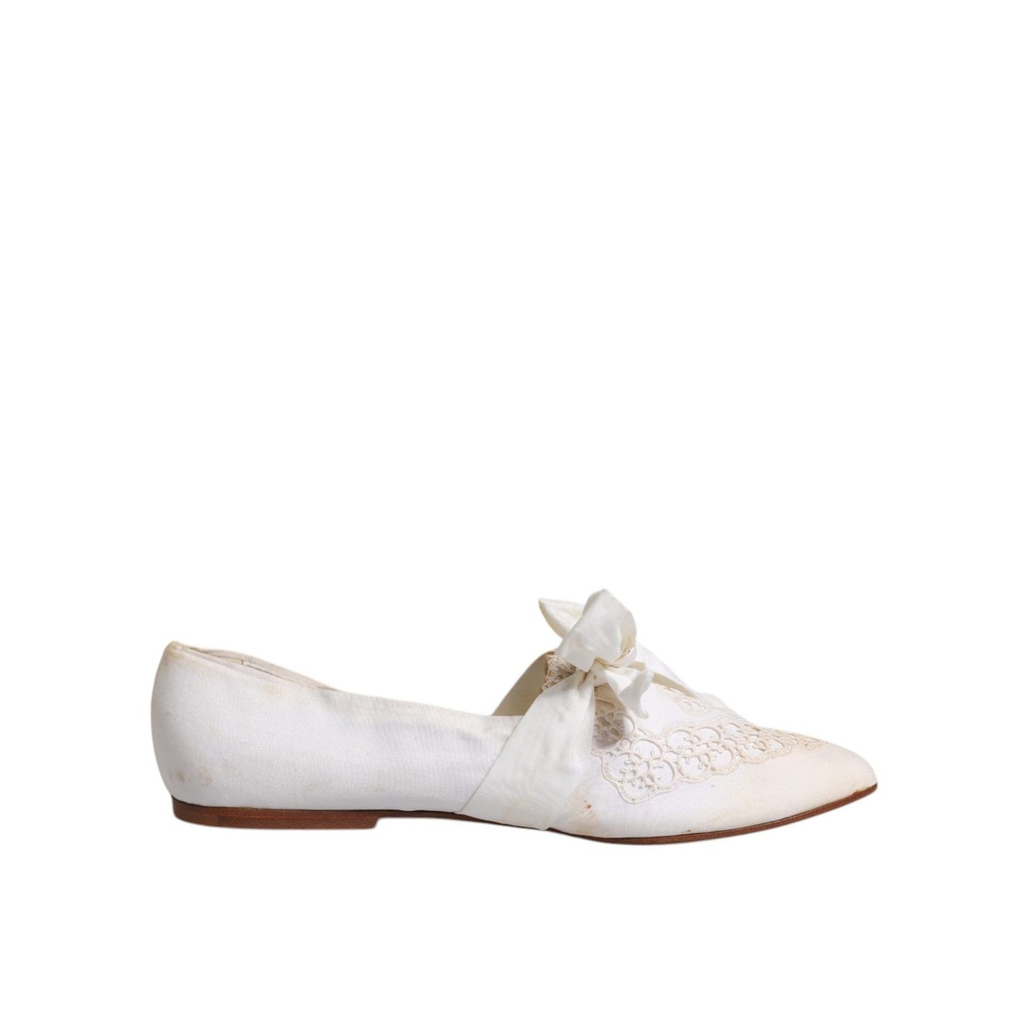 Dolce & Gabbana White Ribbon Fabric Ballerina Flats Shoes