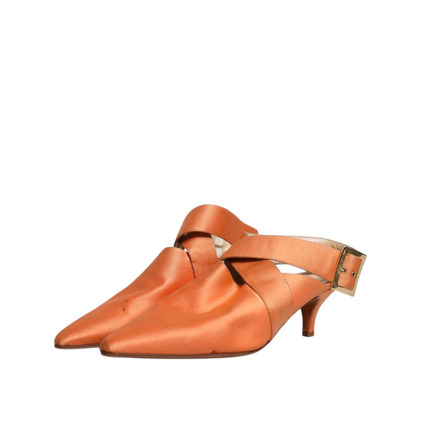 Dolce & Gabbana Orange Kitten Heels Slingback Sandals Shoes