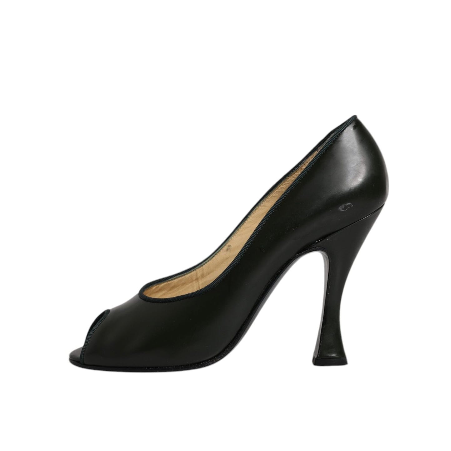 Dolce & Gabbana Green Leather Peep Toe Heels Pumps Shoes