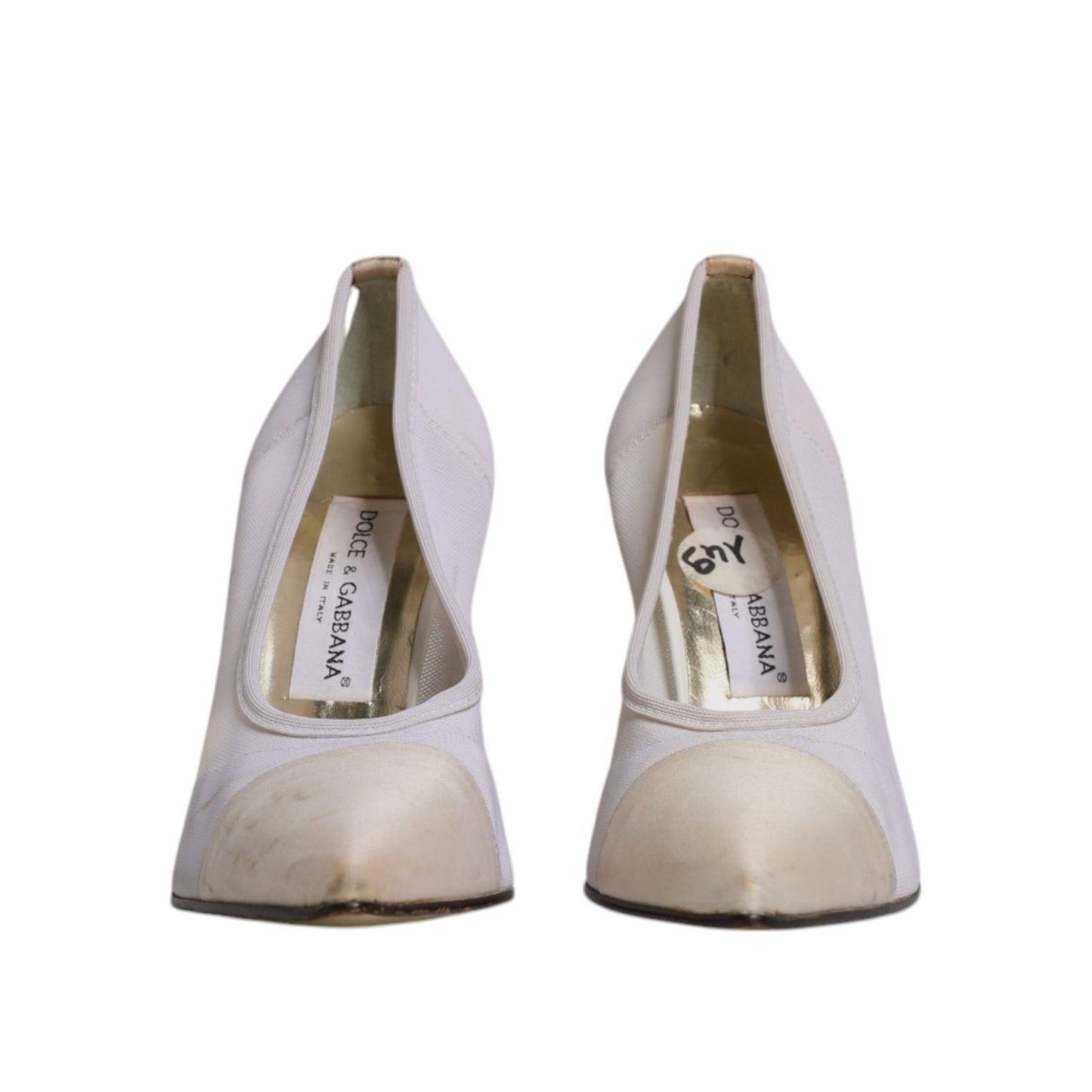 Dolce & Gabbana White Beige Leather High Heels Pumps Shoes