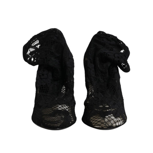 Dolce & Gabbana Black Lace Stretch Heels Mid Calf Boots Shoes LA12237-37.5