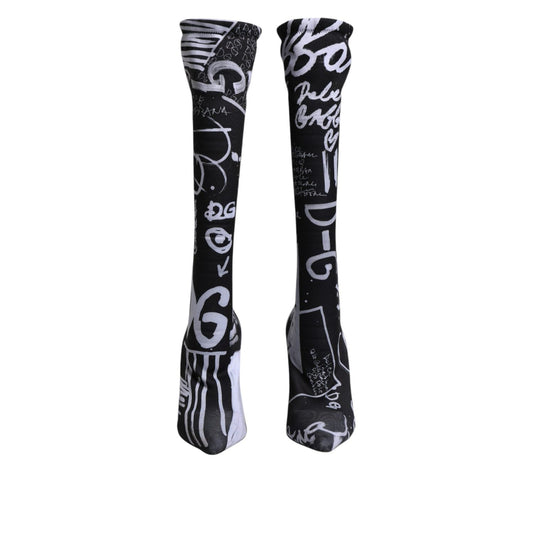 Dolce & Gabbana Black Logo Stretch Heels High Boots Shoes LA12238-36