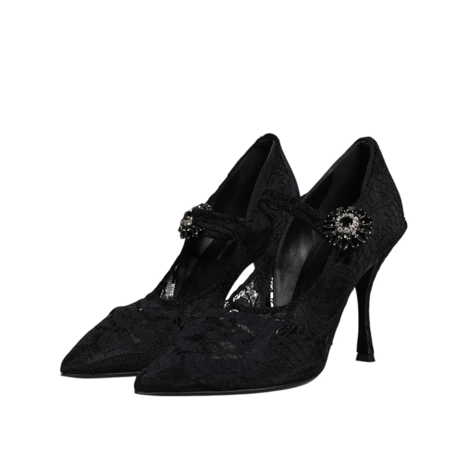 Dolce & Gabbana Black Lace Crystals Mary Jane Pumps Shoes