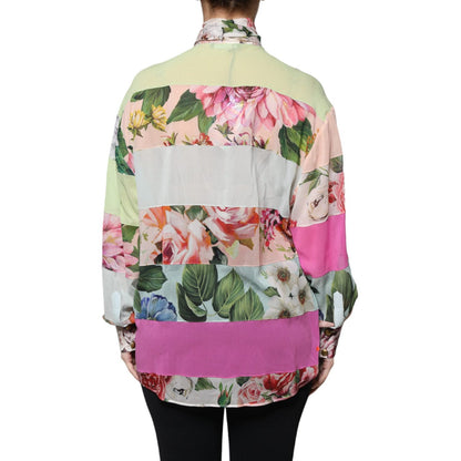 Dolce & Gabbana Multicolor Floral Patchwork Ascot Collar Top
