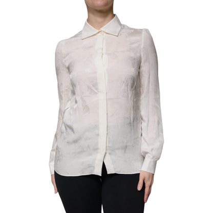 Dolce & Gabbana White Silk Collared Long Sleeves Shirt Top