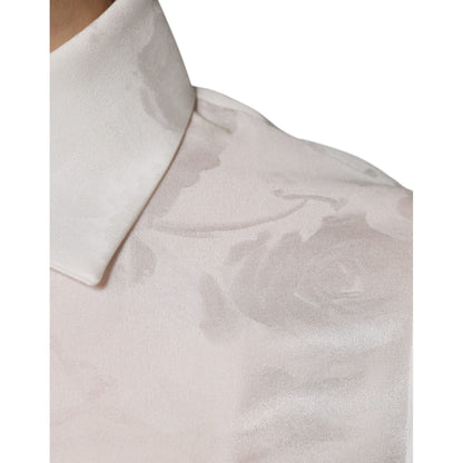 Dolce & Gabbana White Silk Collared Long Sleeves Shirt Top
