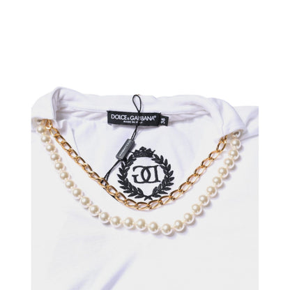 Dolce & Gabbana White Cotton Necklace Chain Short Sleeves T-shirt