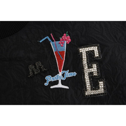 Dolce & Gabbana Black Brocade Cocktail Crystal Sweater
