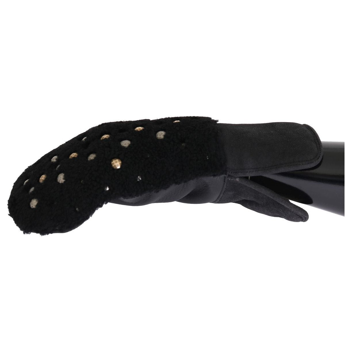 Dolce & Gabbana Black Leather Shearling Studded Gloves