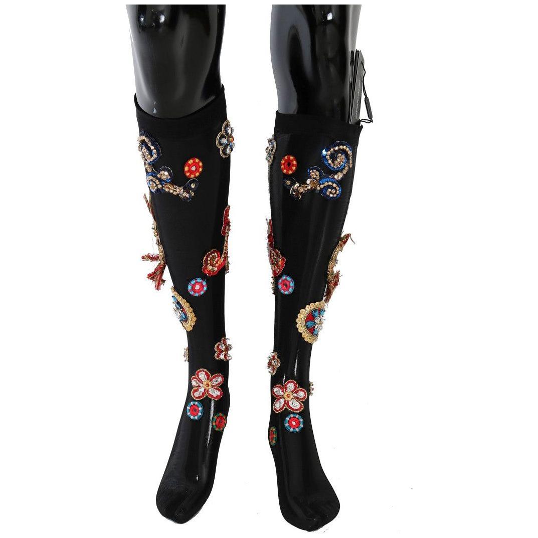 优雅缀饰水晶长筒袜