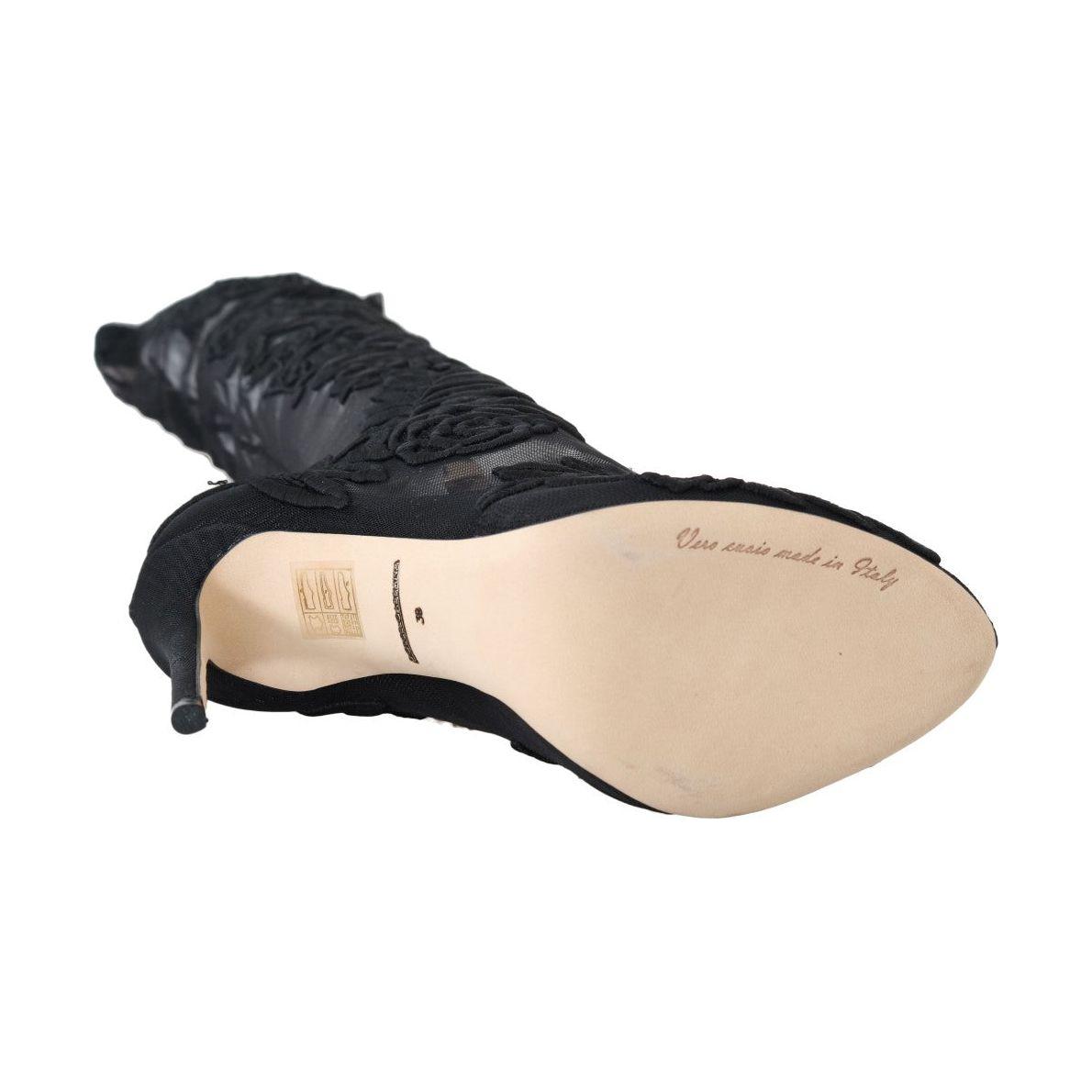 Dolce & Gabbana Black Floral Embroidered Socks Boots