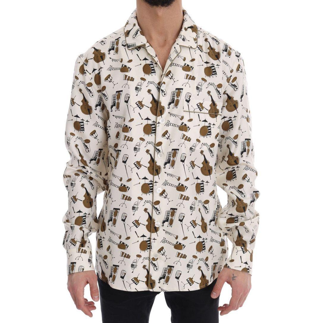 Dolce & Gabbana White Silk JAZZ Motive Print Shirt