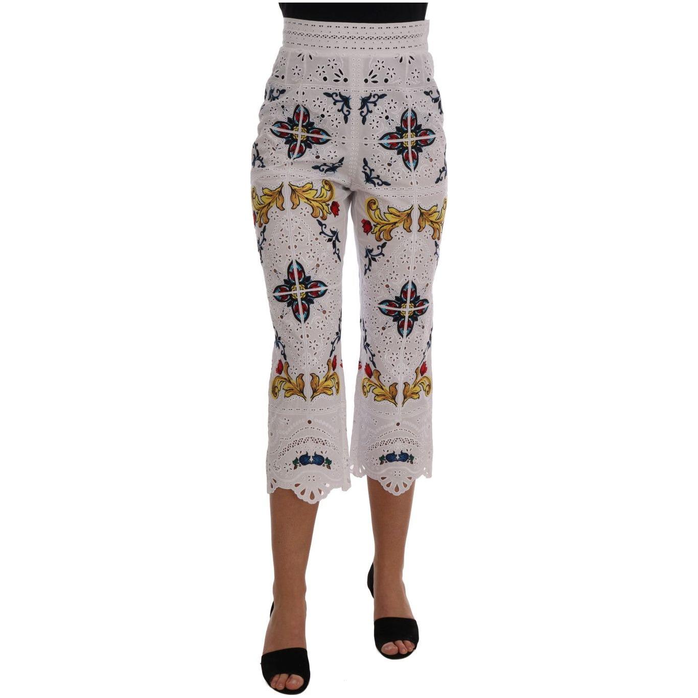 Dolce & Gabbana Mulicolor Majolica Cutout Capri Pants