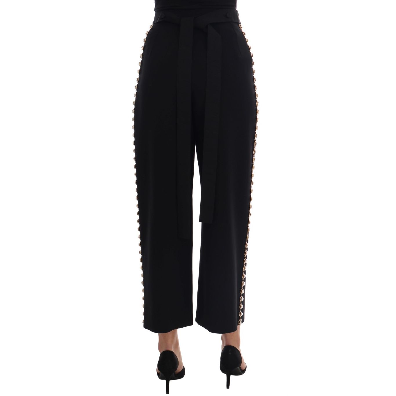 Dolce & Gabbana Black Wool Stretch Crystal Pants