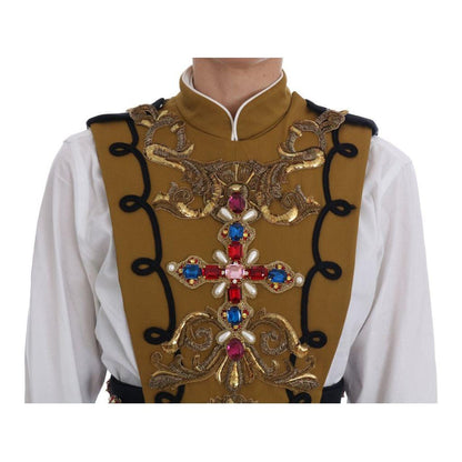 Dolce & Gabbana Yellow Crystal Cross Vest Jacket Vest Jacket