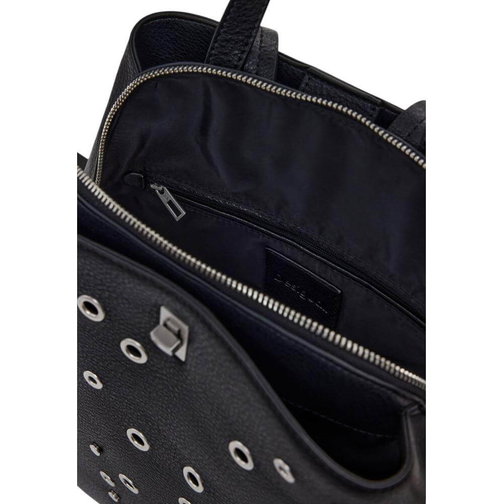 Front view with bag zipped and handles upright.