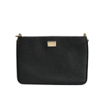 Dolce & Gabbana Black Grain Leather Logo Plaque Clutch Bag