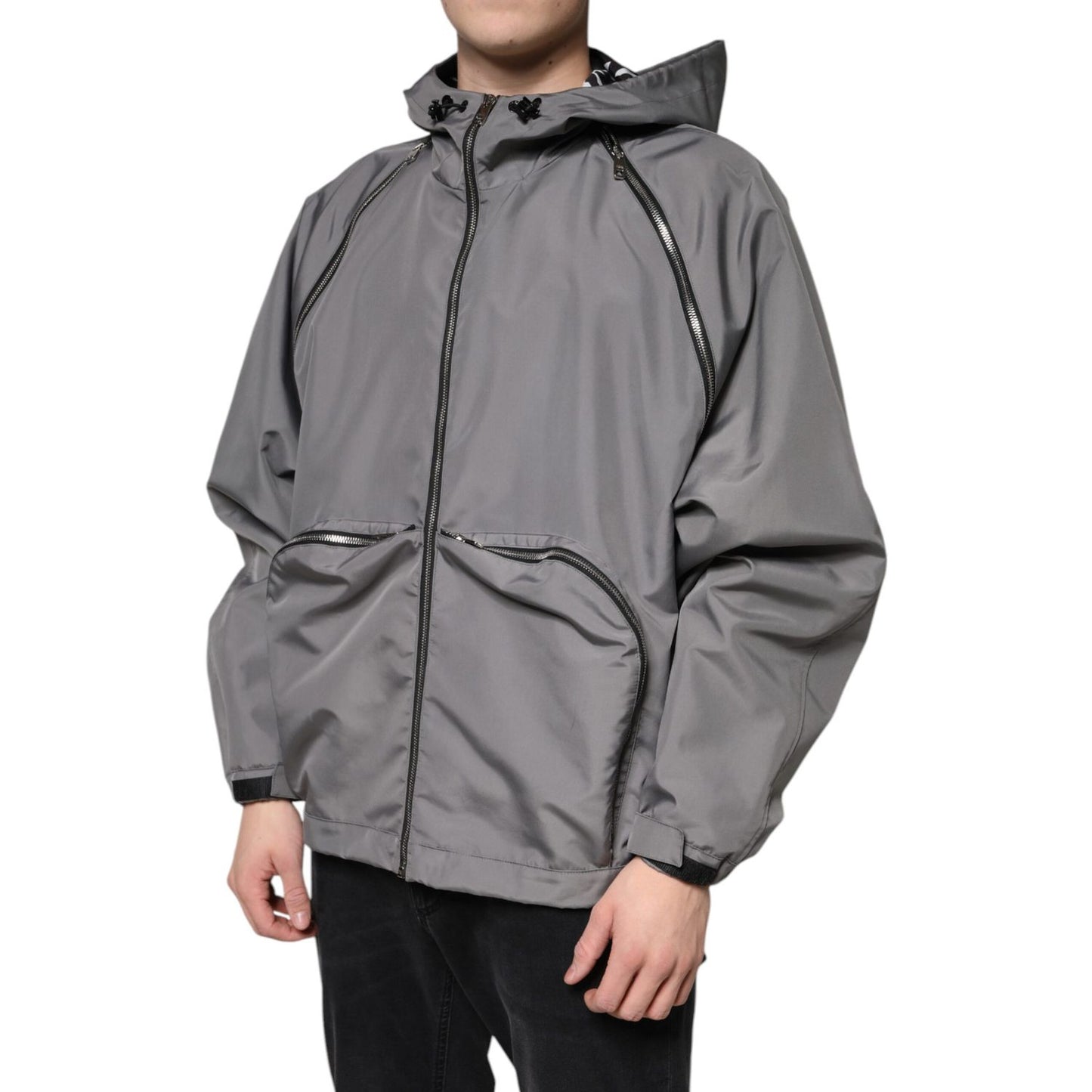 Dolce & Gabbana Gray Polyester Hooded Men Full Zip Jacket