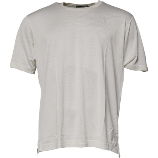 Dolce & Gabbana off white silk blend crew neck short sleeve t-shirt, regular fit, logo details, made in Italy, luxury fashion.