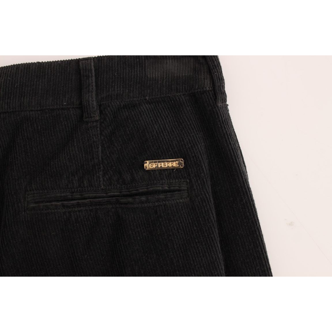 GF Ferre Black Corduroy Cotton Straight Fit Pants